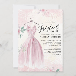 Elegant Gown Illustration with  Bridal Shower Invitation