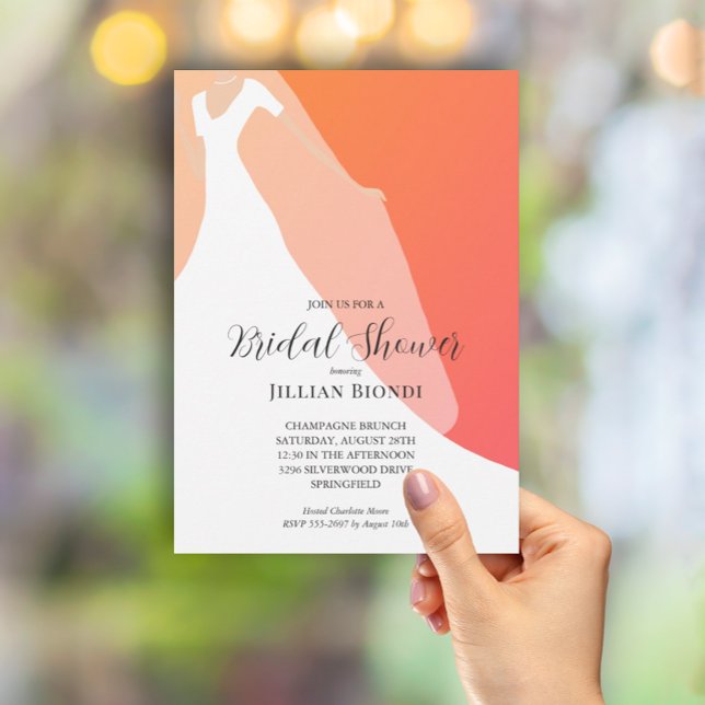 Elegant Gown on Orange Bridal Shower Invitation (Creator Uploaded)