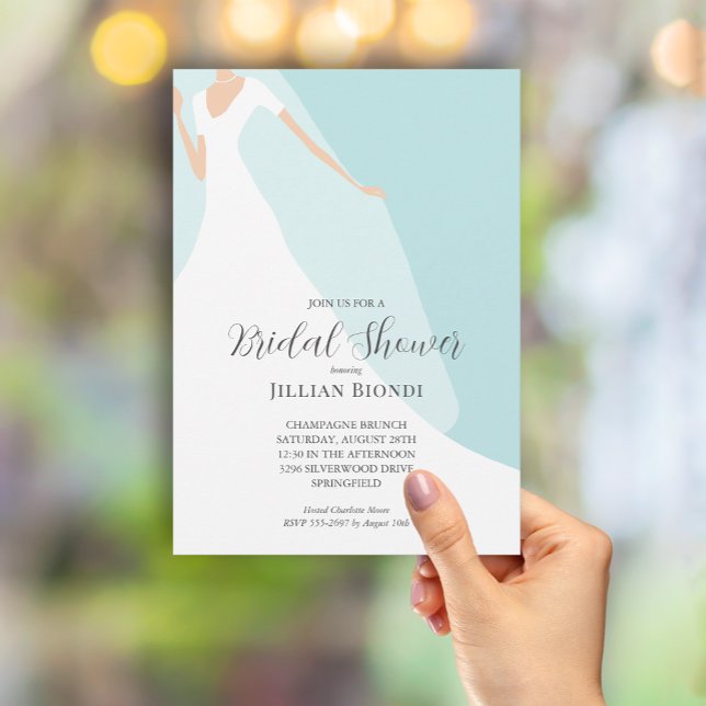Elegant Gown on Pale Blue Bridal Shower  Invitation (Creator Uploaded)