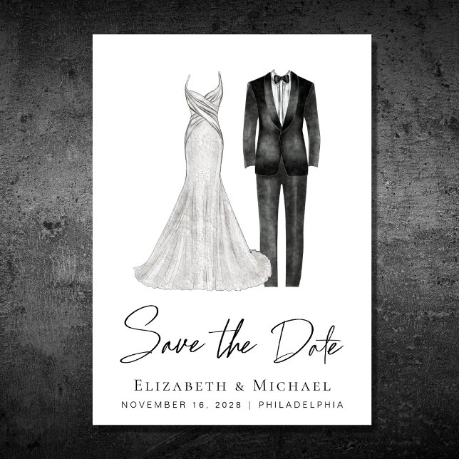 Elegant Gown Tuxedo Watercolor Save The Date (Creator Uploaded)