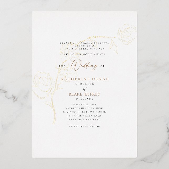 Elegant Grace Foil Gold and Black Text Wedding (Front)
