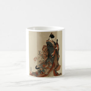 "Elegant Grace" Japanese Cat in Kimono Art Coffee Mug