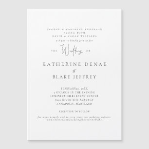 Elegant Grace White Wedding Invitation Magnet