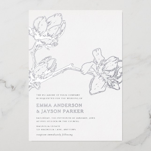 Elegant Graceful Magnolia Wedding White + Silver (Front)