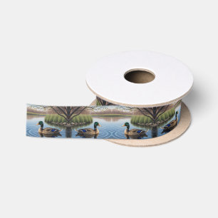 Elegant Graceful Mallard On Tranquil Country Pond Satin Ribbon