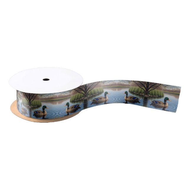 Elegant Graceful Mallard On Tranquil Country Pond Satin Ribbon (Spool)
