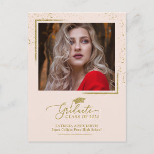 Elegant Grad Announcement Festive Gold Glitter Postcard