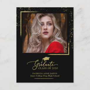Elegant Grad Announcement Festive Gold Glitter Postcard