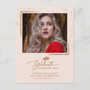 Elegant Grad Announcement Rose Gold Glitter Postcard