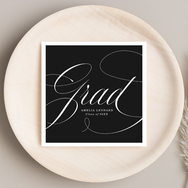 Elegant Grad Calligraphy Script Black Graduation Napkin (Creator Uploaded)