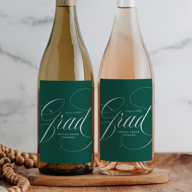 Elegant Grad Calligraphy Script Green Graduation Wine Label (Creator Uploaded)