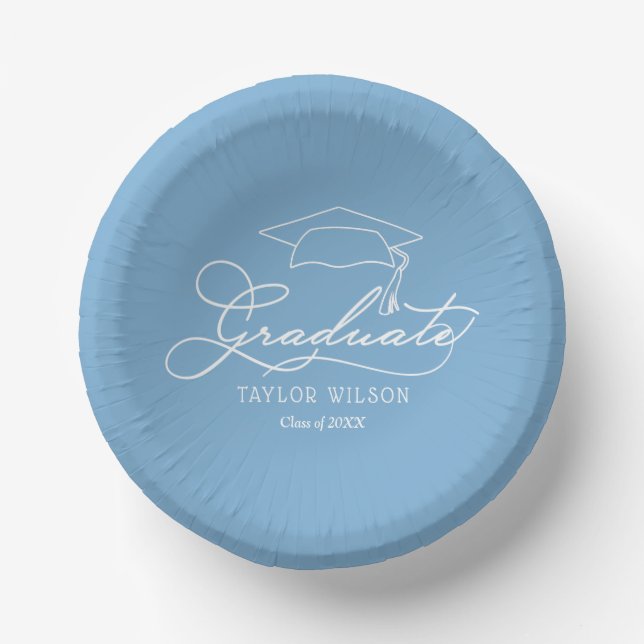 Elegant Grad Cap Powder Blue Paper Plate (Front)