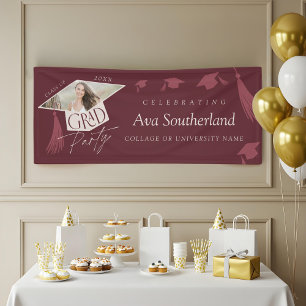 Elegant Grad Cap & Tassel Photo Graduation Party Banner