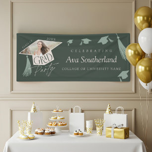 Elegant Grad Cap & Tassel Photo Graduation Party Banner