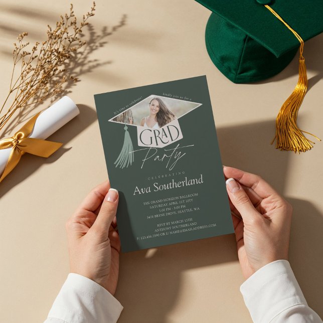 Elegant Grad Cap & Tassel Photo Graduation Party Invitation (Elegant Grad Cap & Tassel Photo Graduation Party Invitation)