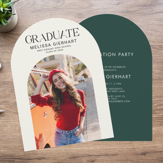 Elegant Grad Photo 2025 College Graduation Party Invitation (Graduation 2025 Green Champagne Photo Arch Party Invitation)