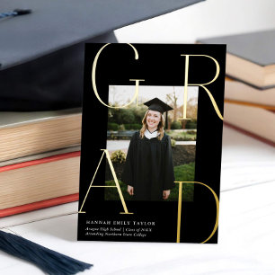 Elegant GRAD Photo Graduation Black + Gold 