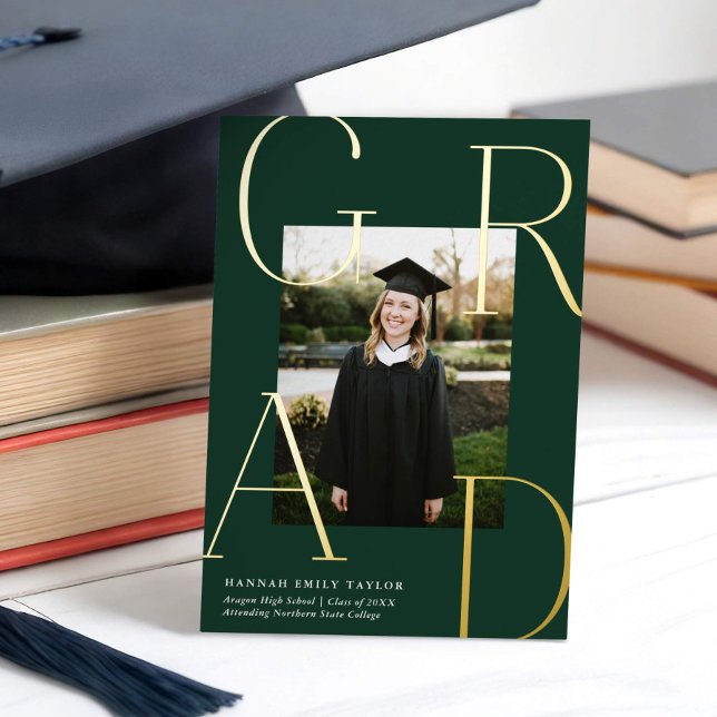 Elegant GRAD Photo Graduation Green + Gold  (Creator Uploaded)