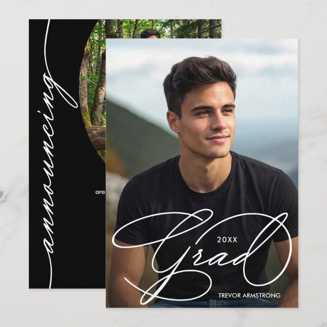 Elegant Grad Script Photo Graduation Announcement (Front/Back)
