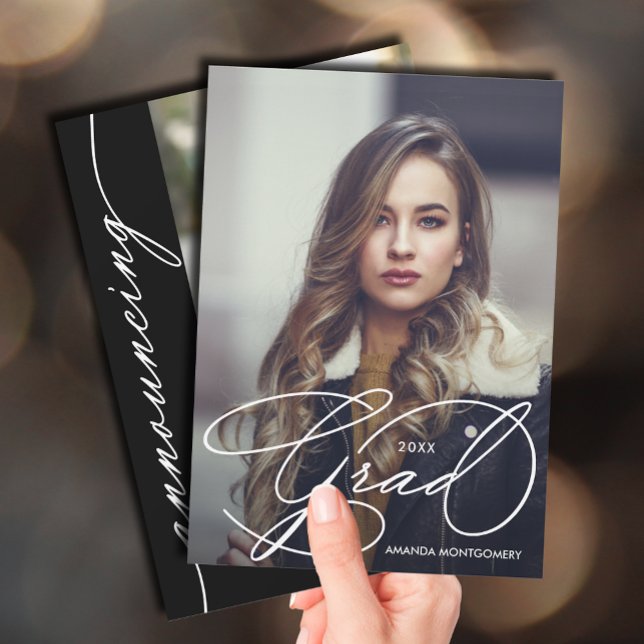 Elegant Grad Script Photo Graduation Announcement (Creator Uploaded)