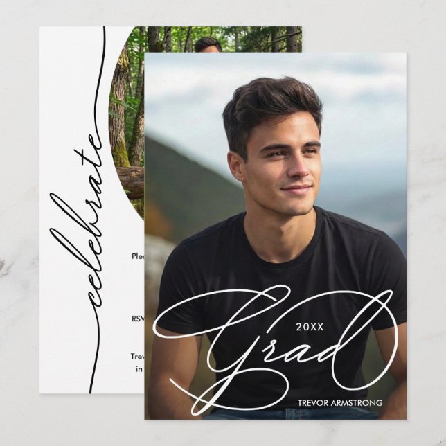 Elegant Grad Script Photo Graduation Invitation (Front/Back)