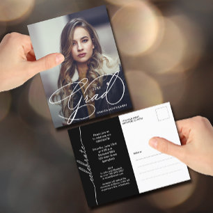 Elegant Grad Script Photo Graduation Postcard