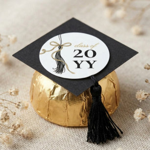 Elegant Grad Tassel Gold Bow Graduation Class of Classic Round Sticker