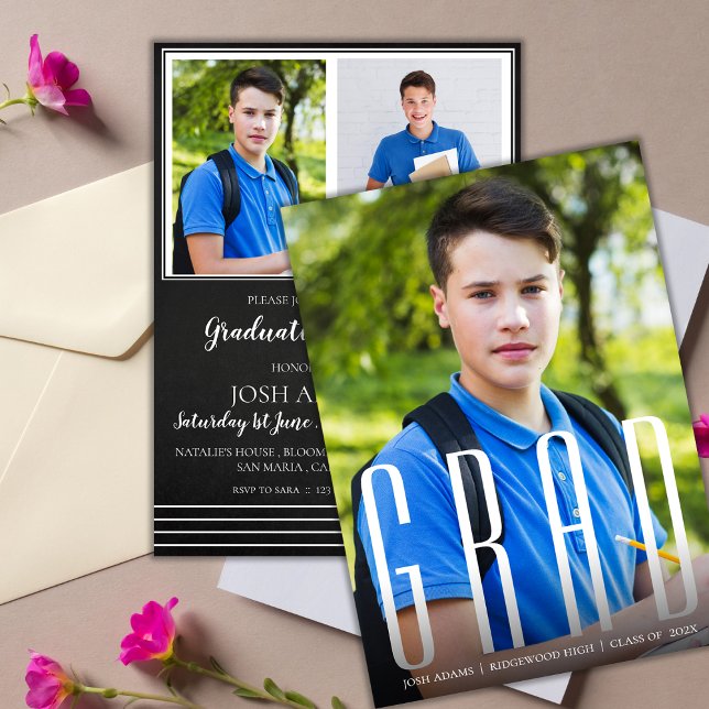 Elegant GRAD Typography  Multi Photo Graduation Invitation (Modern Multi Photo GRAD Typography Graduation Invitation)