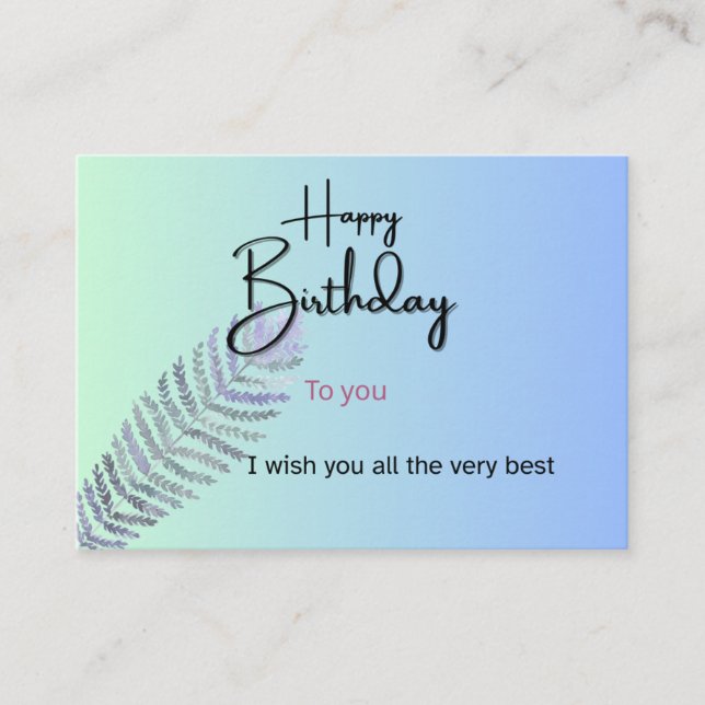 Elegant Gradient Birthday Card with Fern Leaf | Cu (Front)