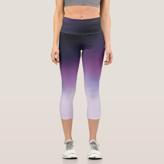 Elegant Gradient Black Purple & White Girly Capri Leggings