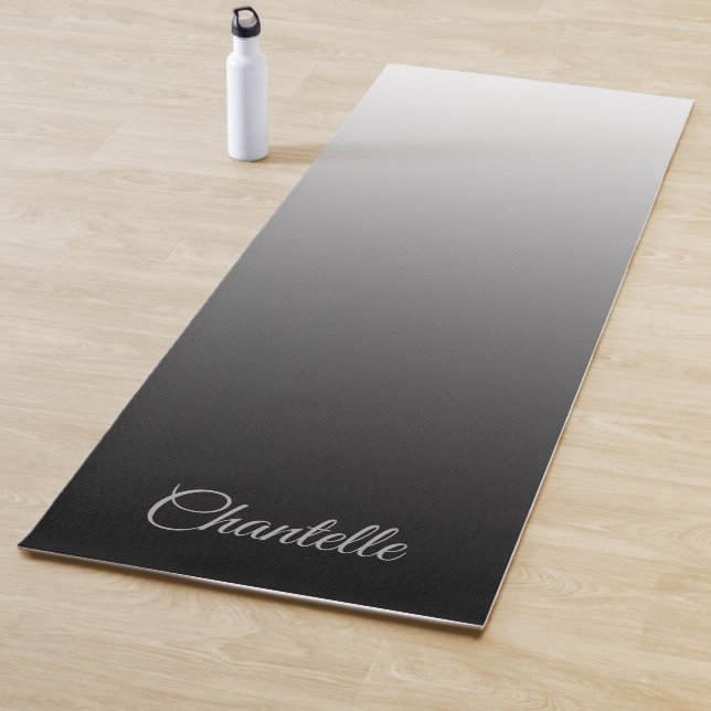 Elegant Gradient Black to White with Custom Name Yoga Mat (In Situ)