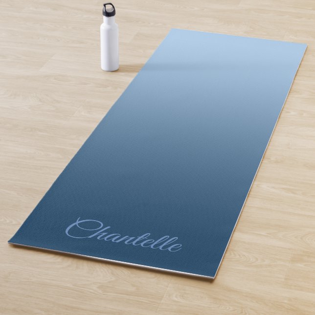 Elegant Gradient Blue with Custom Name Yoga Mat (In Situ)