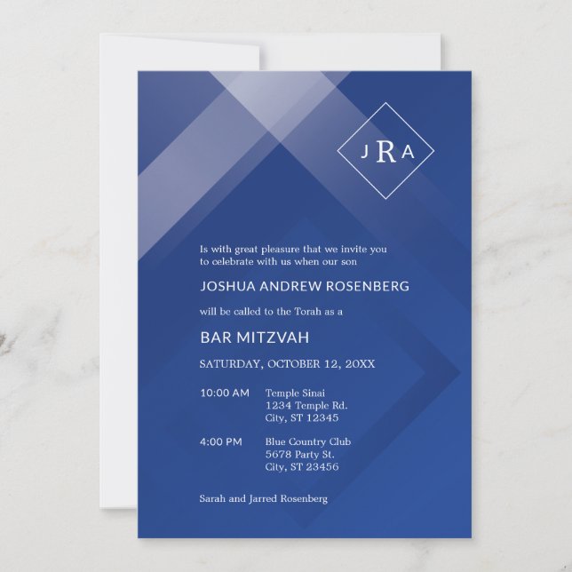 Elegant Gradient Monogram Bar Mitzvah Invitation (Front)