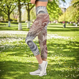 Elegant Gradient Pastel Lace Pattern Capri Leggings