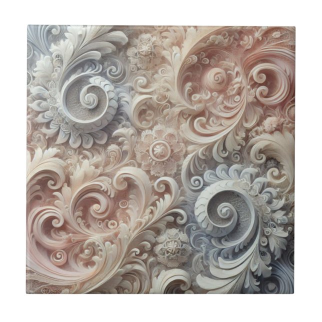 Elegant Gradient Pastel Lace Pattern Ceramic Tile (Front)