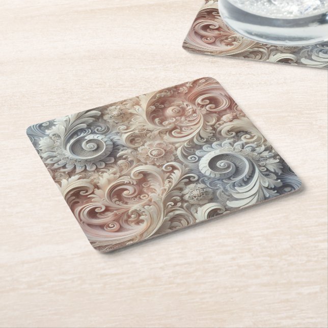 Elegant Gradient Pastel Lace Pattern Square Paper Coaster (Angled)