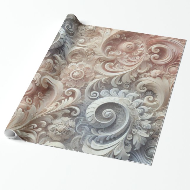 Elegant Gradient Pastel Lace Pattern Wrapping Paper (Unrolled)