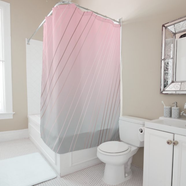 Elegant gradient pink grey pattern rose gold shower curtain (In Situ)