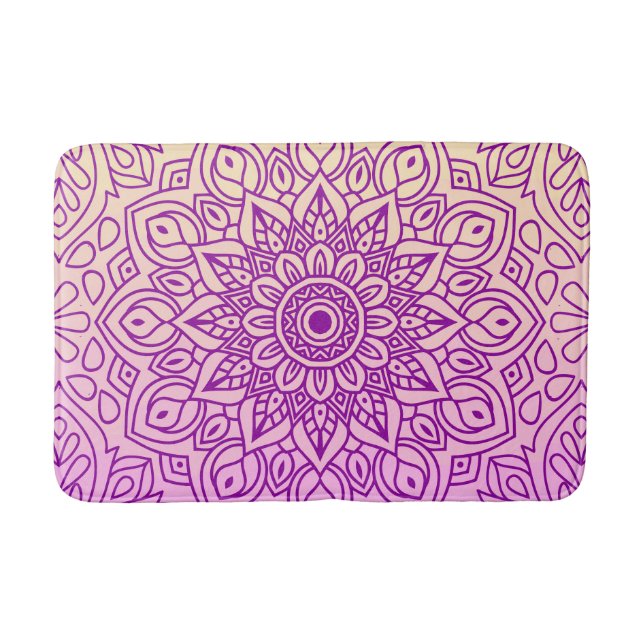 Elegant Gradient Purple Peach Mandala Pattern Bath Mat (Front)
