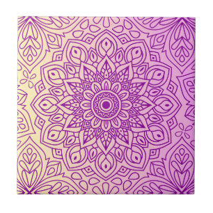 Elegant Gradient Purple Peach Mandala Pattern Ceramic Tile