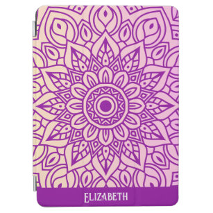 Elegant Gradient Purple Peach Mandala Pattern Name iPad Air Cover
