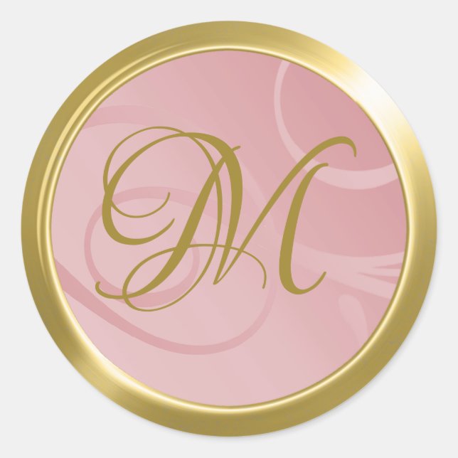 Elegant Gradient Swirls Monogram Dusty Rose Pink Classic Round Sticker (Front)