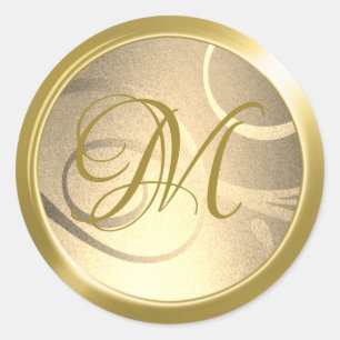 Elegant Gradient Swirls Monogram Gold Classic Round Sticker
