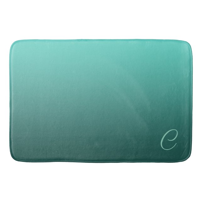 Elegant Gradient Teal with Custom Monogram Bath Mat (Front)