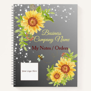Elegant Gradient Yellow Sunflower Custom Business Notebook