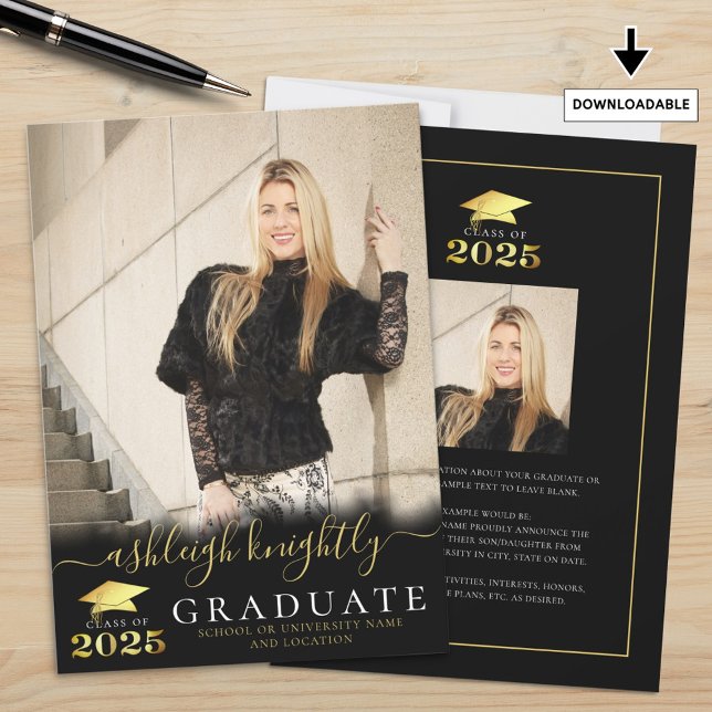 Elegant Graduate 2025 Black Gold Script 2 Photos Announcement (Creator Uploaded)