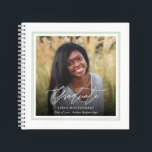 Elegant Graduate 2 Photo Square Guest Graduation Notebook<br><div class="desc">This simple, stylish graduation notebook features photo templates on both the back and the front. A modern double lined frame makes your photo stand out on the front (in light sage green), and a dark gradient overlay on the bottom of the photo allows for the white text to stand out...</div>