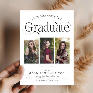 Elegant Graduate 3 photo collage Graduation Party  Invitation