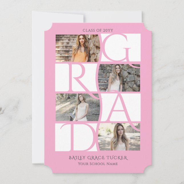 Elegant Graduate 5-Photo Light Pink Graduation Announcement (Front)