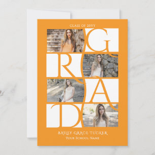 Elegant Graduate 5-Photo Orange & White Graduation Announcement